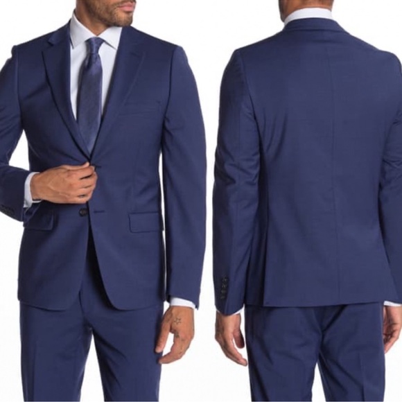 Calvin Klein Solid Navy Blue Wool Suit Jacket
